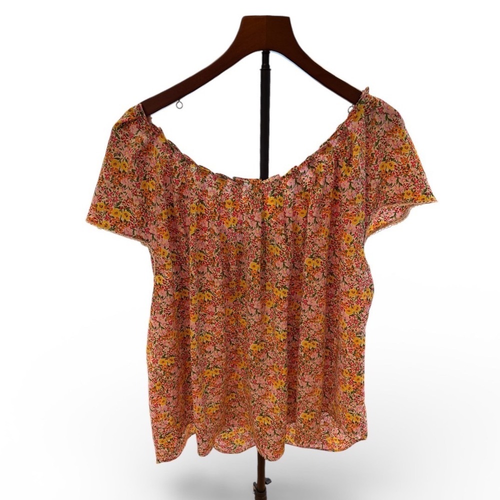 Lauren Conrad‎ Womens Plus Size 1X Off The Shoulder Floral Top Blouse